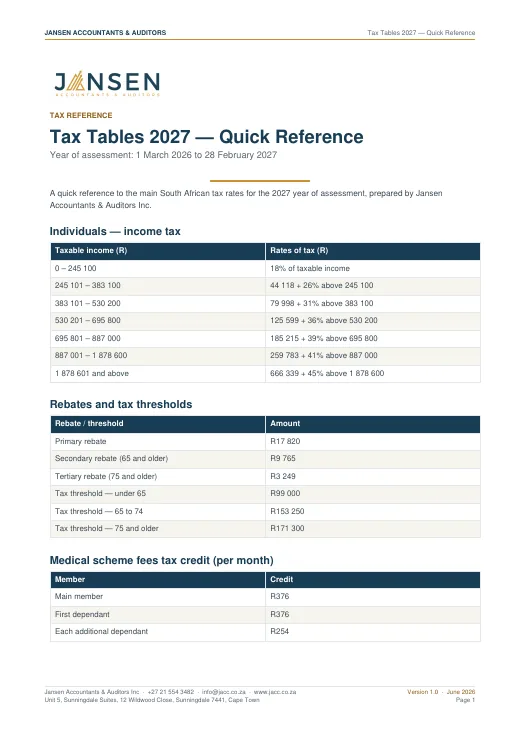 Tax Tables 2027 cover